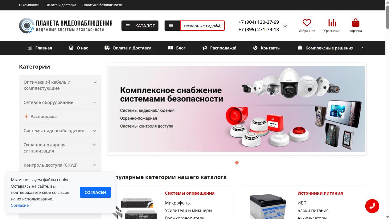 Планета Видеонаблюдения - внешний вид сайта